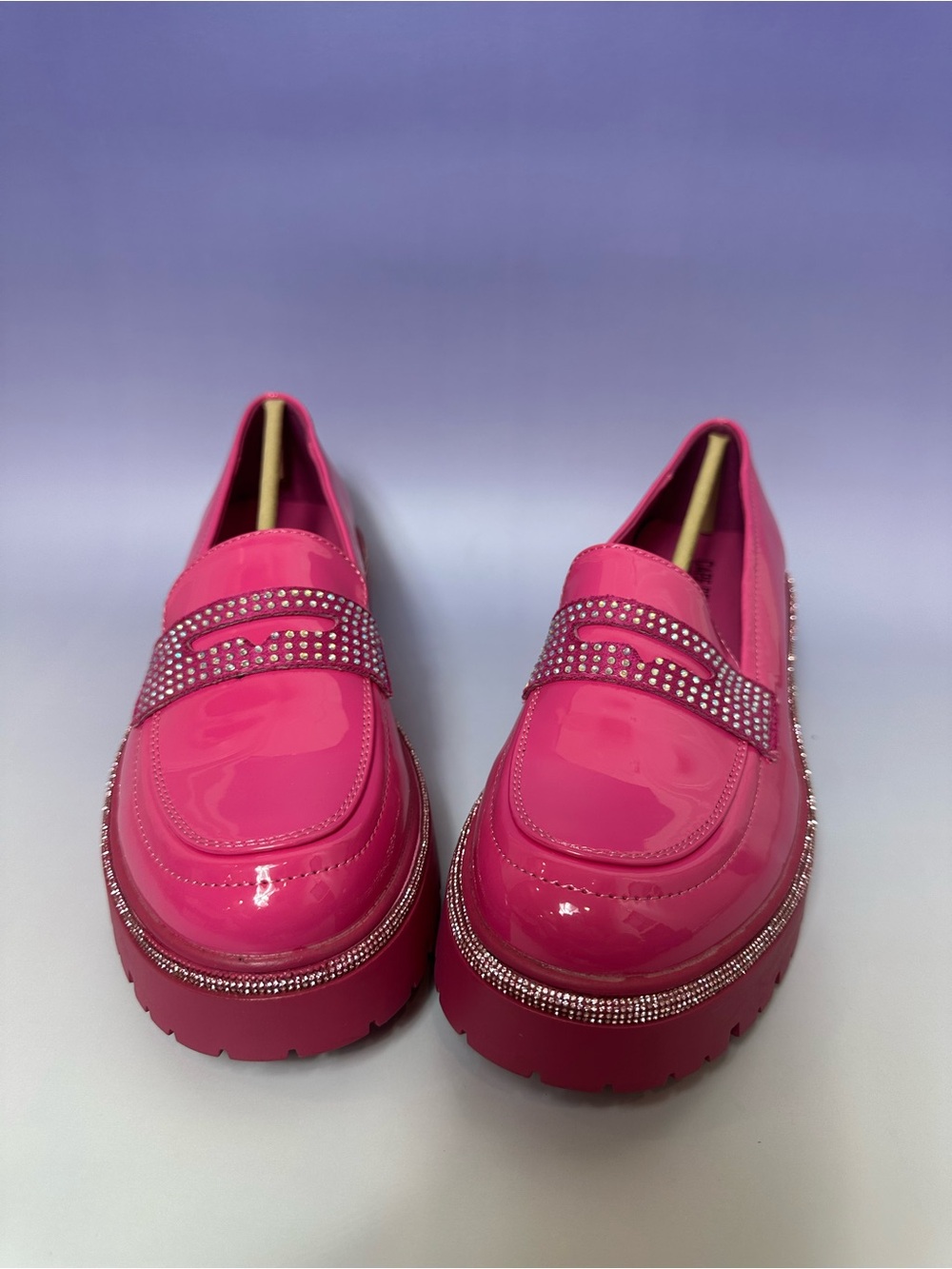 Cape Robbin Hot Pink Patent Loafers Women’s Rhinestone Strap Slip-On Flats - Picture 3 of 6
